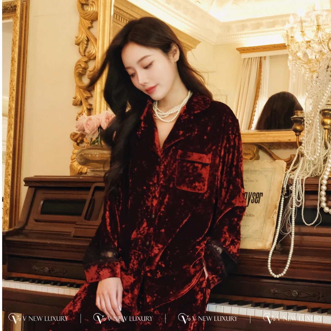 品牌正品新品高端丝绒家居服套装女睡衣冬季厚款保暖V9T1686