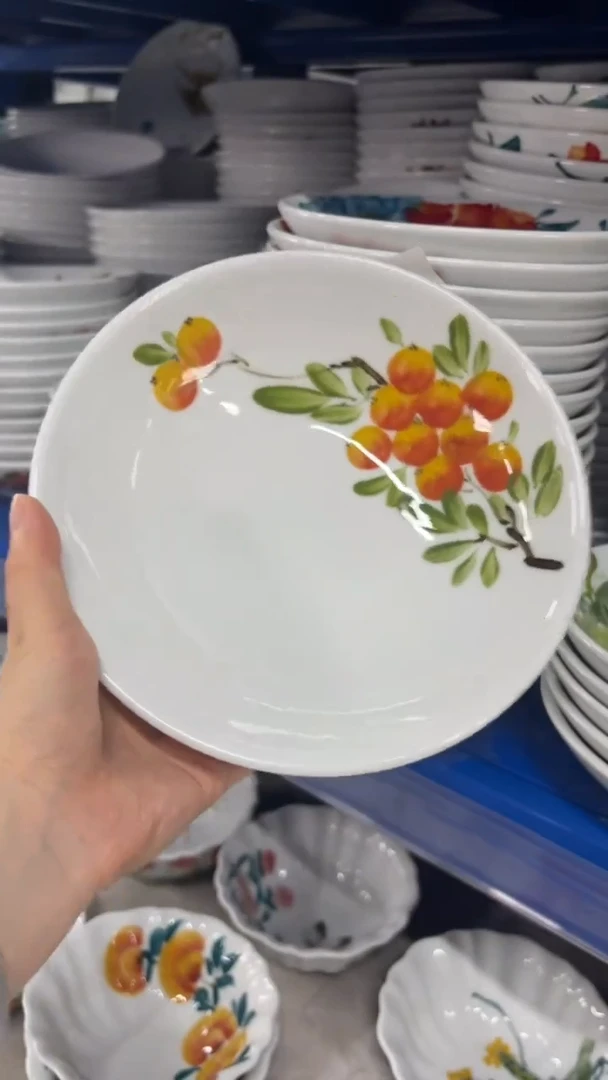 瓷片景德镇高温陶瓷食品级手绘釉中彩-圆深盘