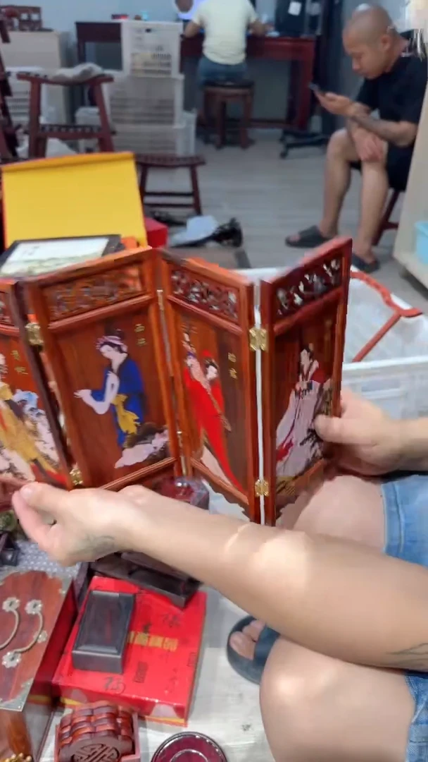 木 光头红木工艺品-四大美女屏风酸枝