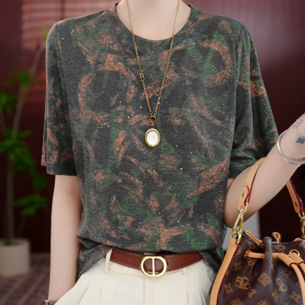 2025新款杭州原版T恤“流滢炫”宽松撞色短袖t时尚上衣打底女