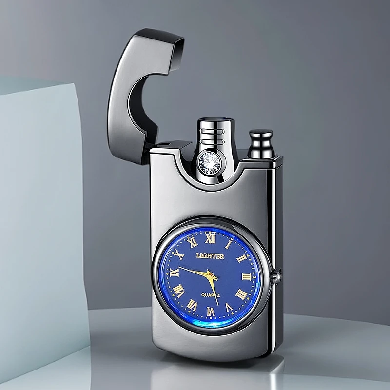 创意打火机充气精致蓝灯表盘镶钻时尚金属直冲点烟器火机