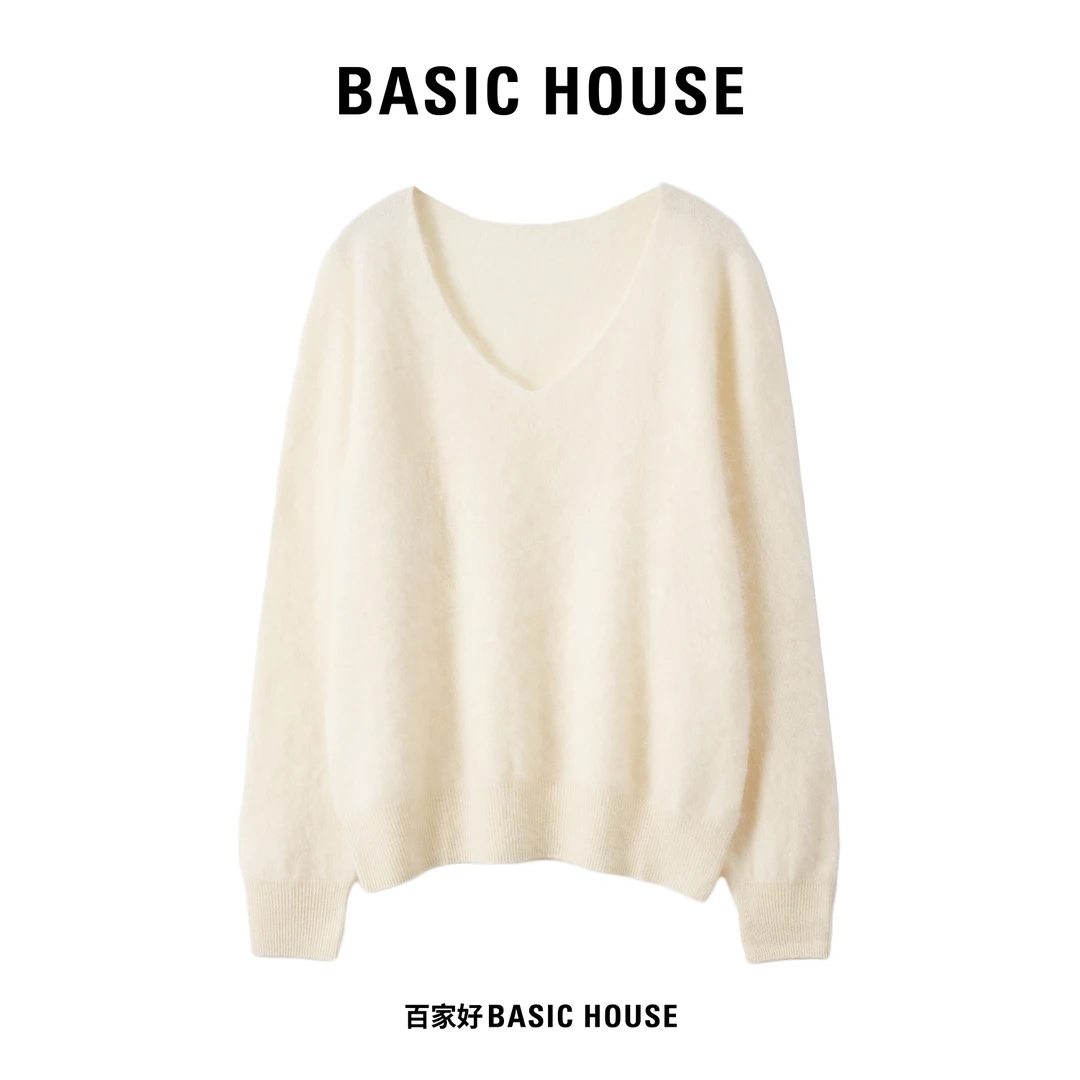 Basic House/百家好2025秋季V领设计感时尚针织衫L402 MM
