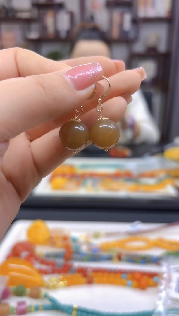 【闪购商品】和田玉（糖玉）耳饰14K金镶嵌E44