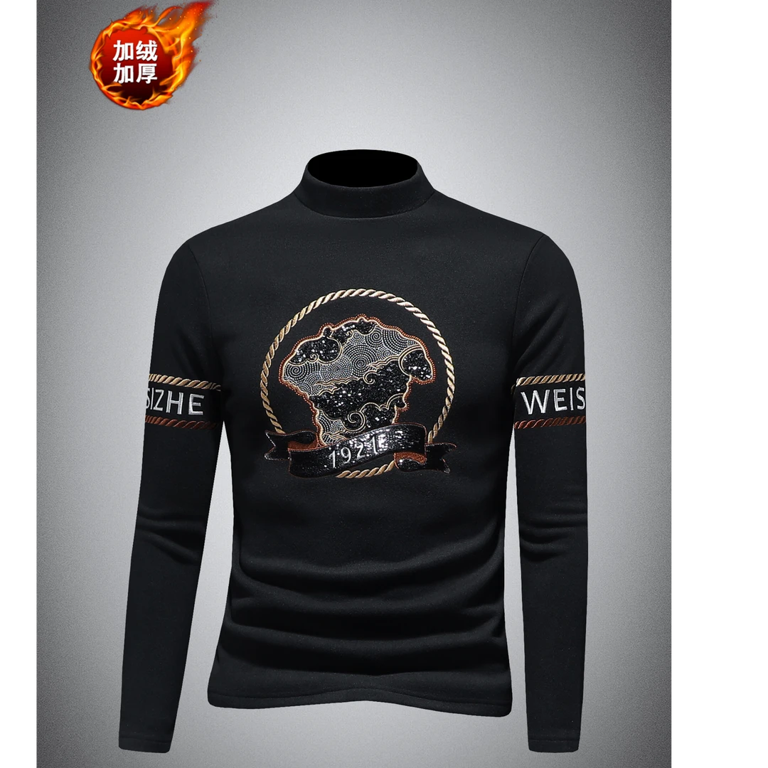 贾鲁萨加高端时尚秋冬男士潮牌刺绣卫衣加厚加绒修身保暖休闲上衣