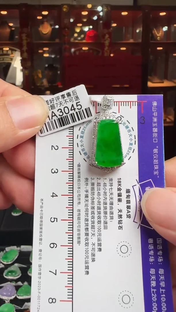 翡翠18K金镶嵌颈饰HA3045冰辣绿无事牌