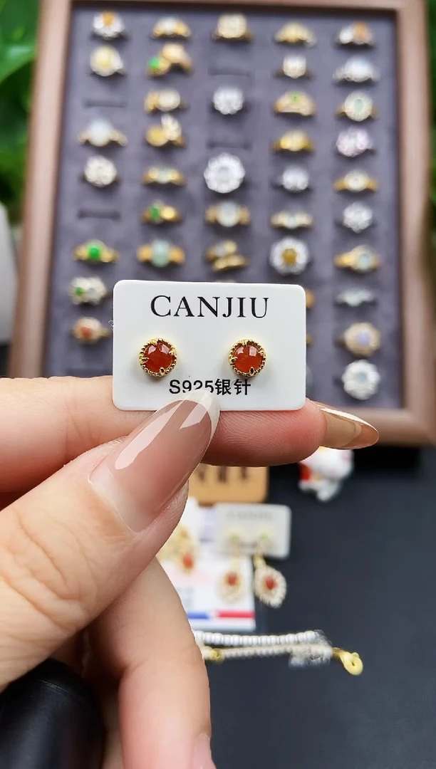 银S925镶嵌翡翠耳饰12