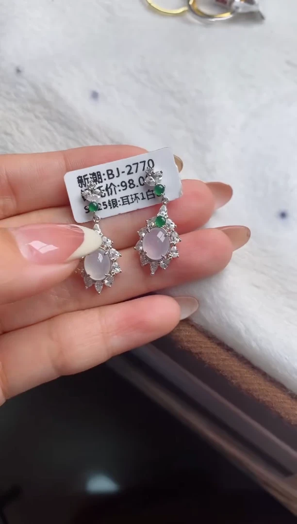银S925镶嵌戒指翡翠天然A货翡翠
