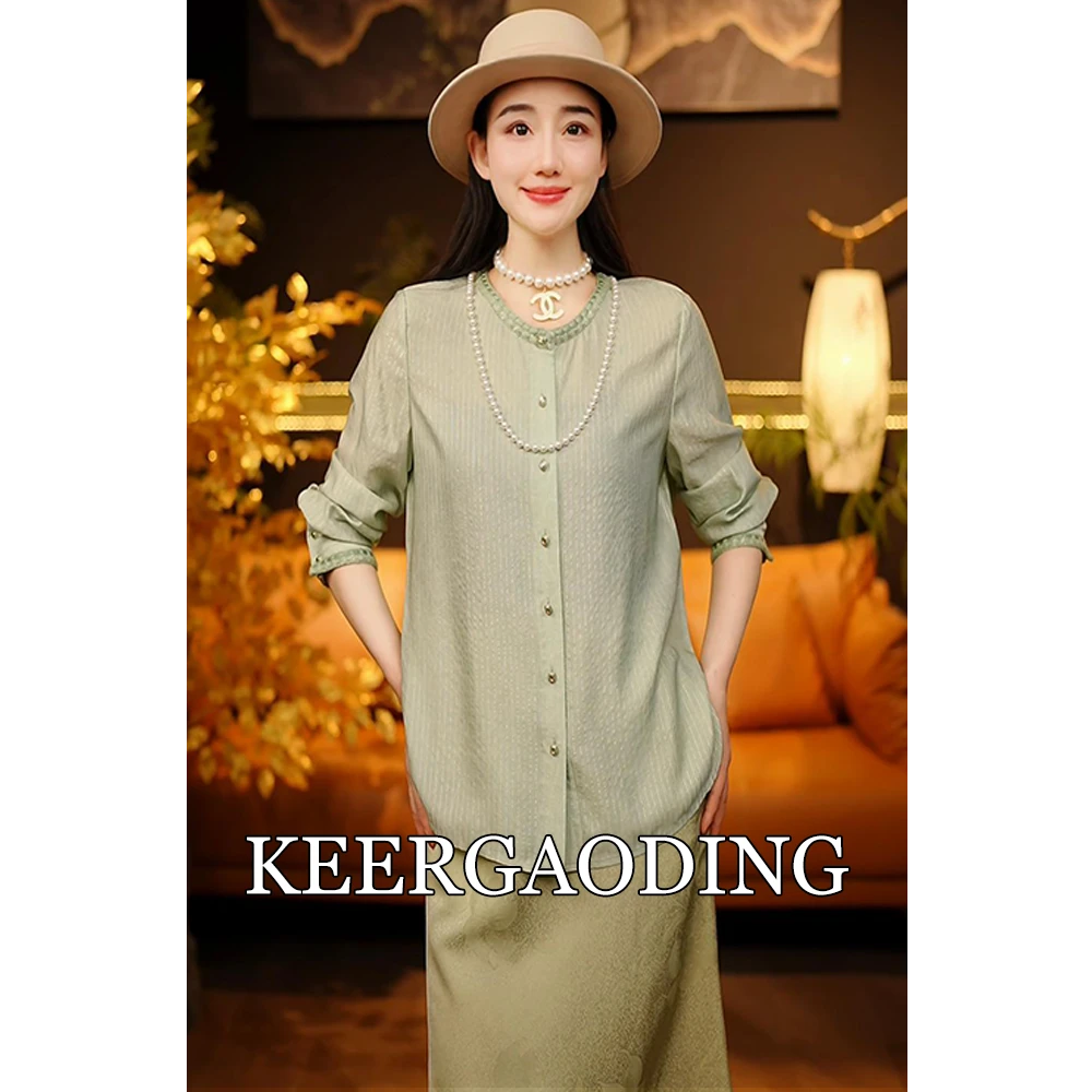 【可儿•高定】高端新中式国风设计师款桑蚕丝衬衫上衣3-J5845