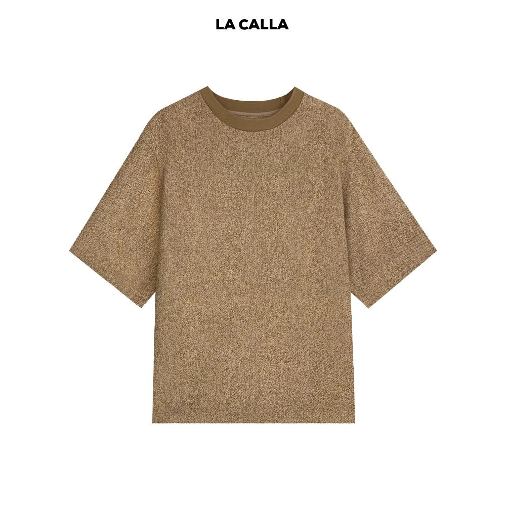 LA CALLA老钱编织T黄褐色鼠灰色简约重磅设计师圆领短袖L1322