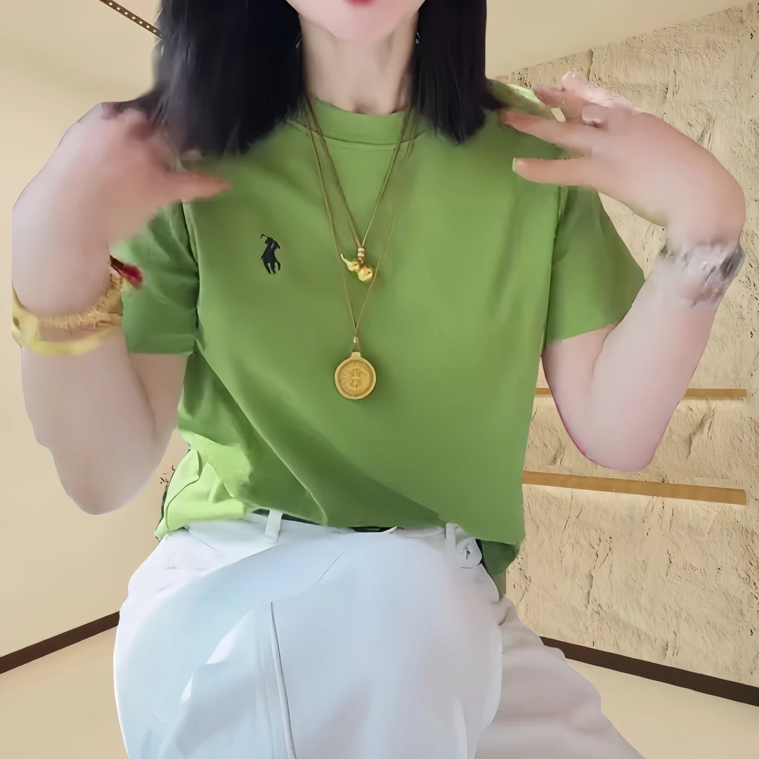 简约时尚刺绣骑士小马T恤女2025早春新款纯色百搭独特漂亮小衫女