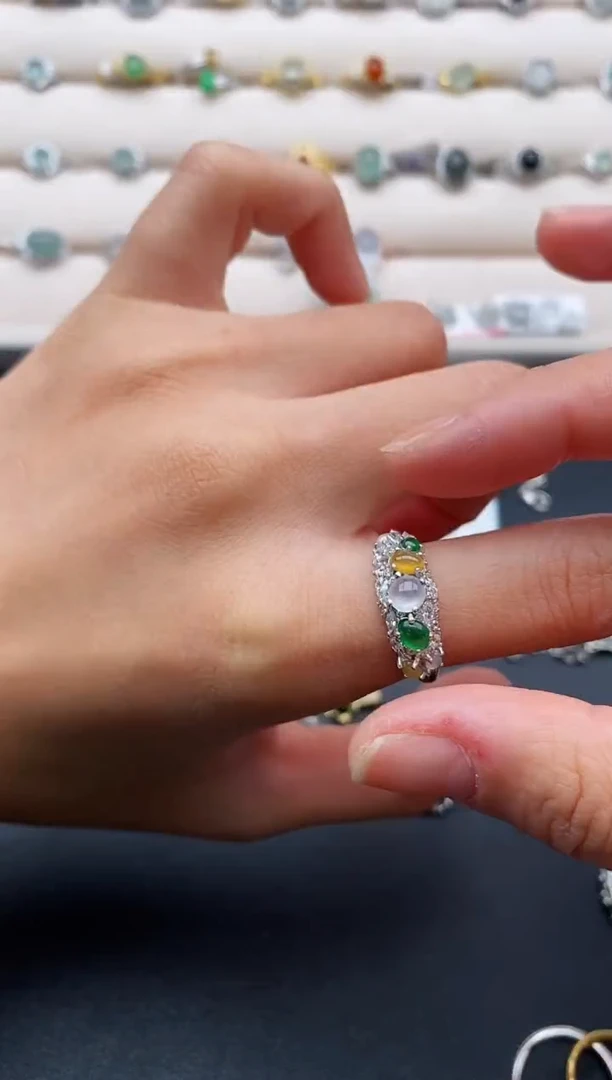 银S925镶嵌戒指翡翠2222222+8