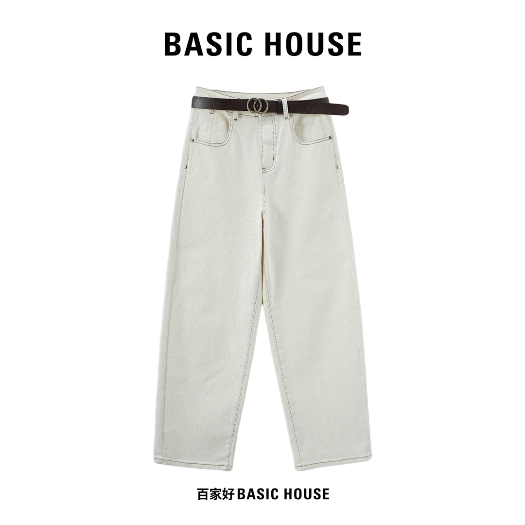 Basic House/百家好2025秋季显瘦阔腿休闲高腰直筒弯刀裤7982 QY