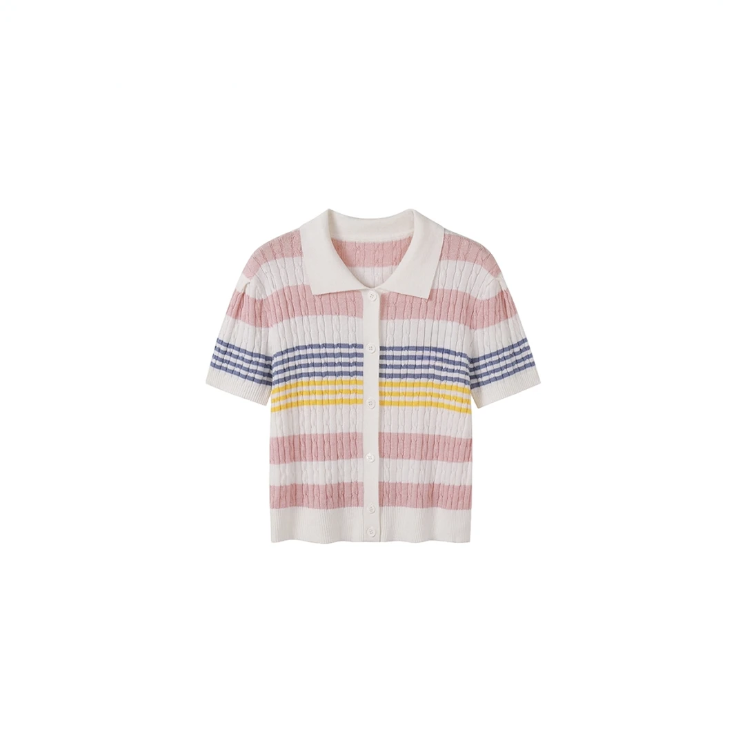 polo冰淇淋减龄彩色条纹针织上衣2511