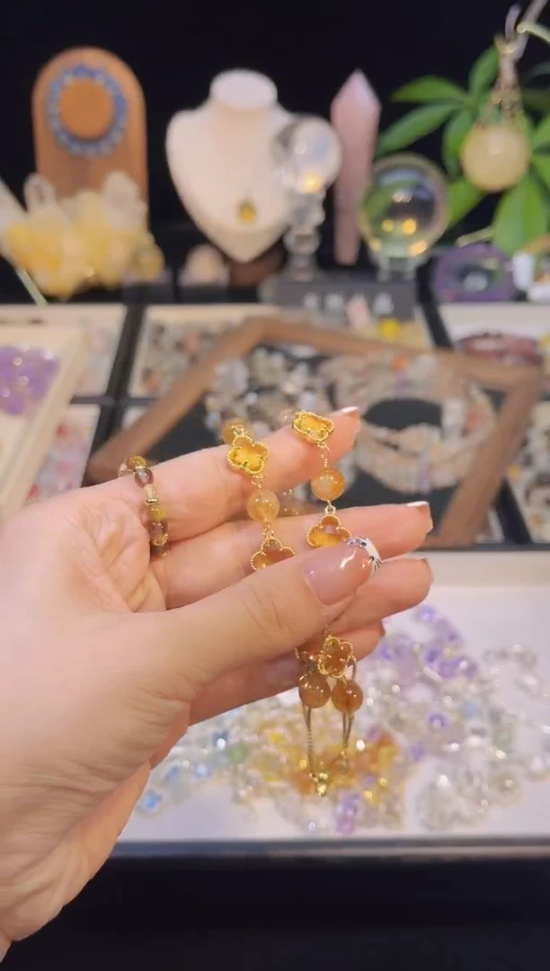 未镶嵌手串水晶黄塔晶金边四叶草