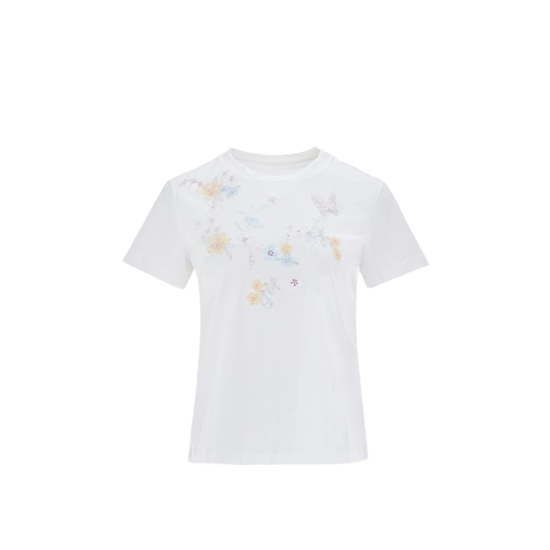 【宠粉专属】【罗曼花园】时尚圆领白色女装春夏T恤衫MEAF11B02020