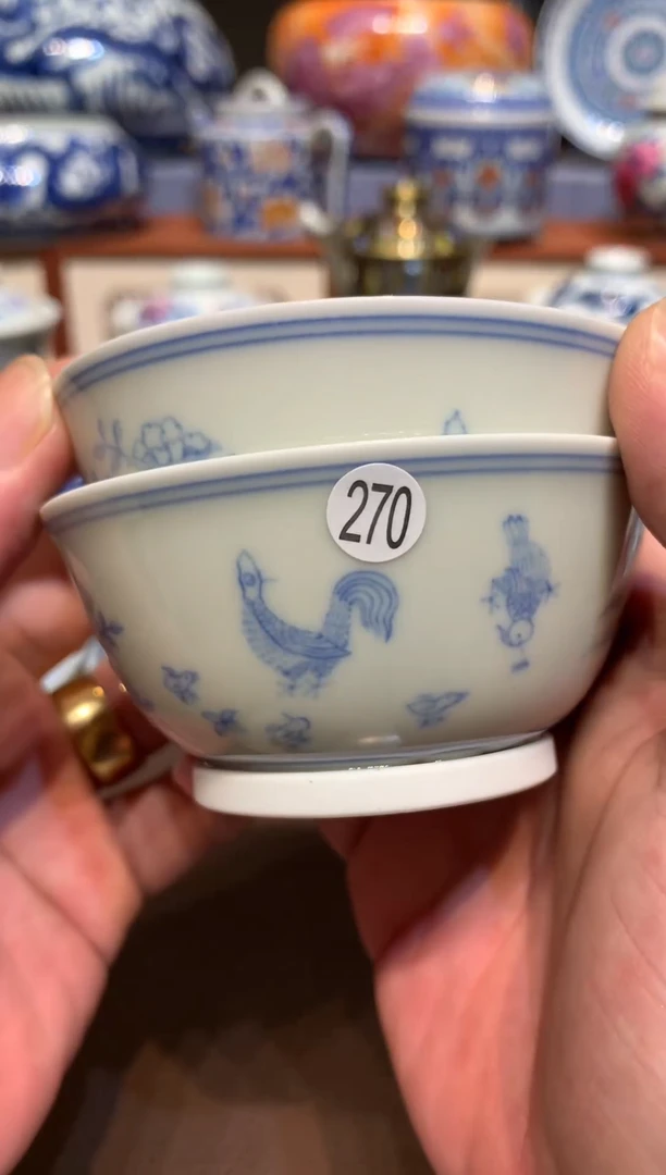 ?****?270青花鸡缸杯两个瑕疵