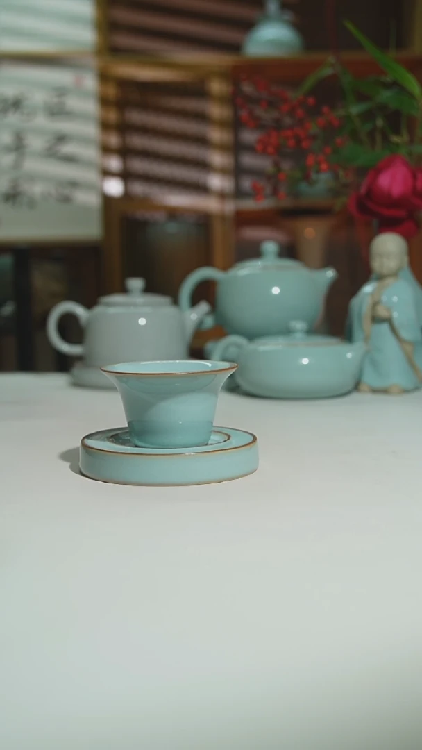 珑匠天青马蹄杯加双线杯垫一级