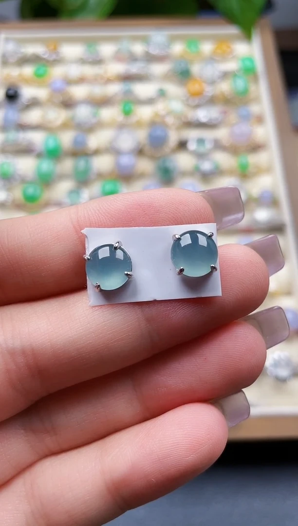 银S925镶嵌翡翠耳饰76