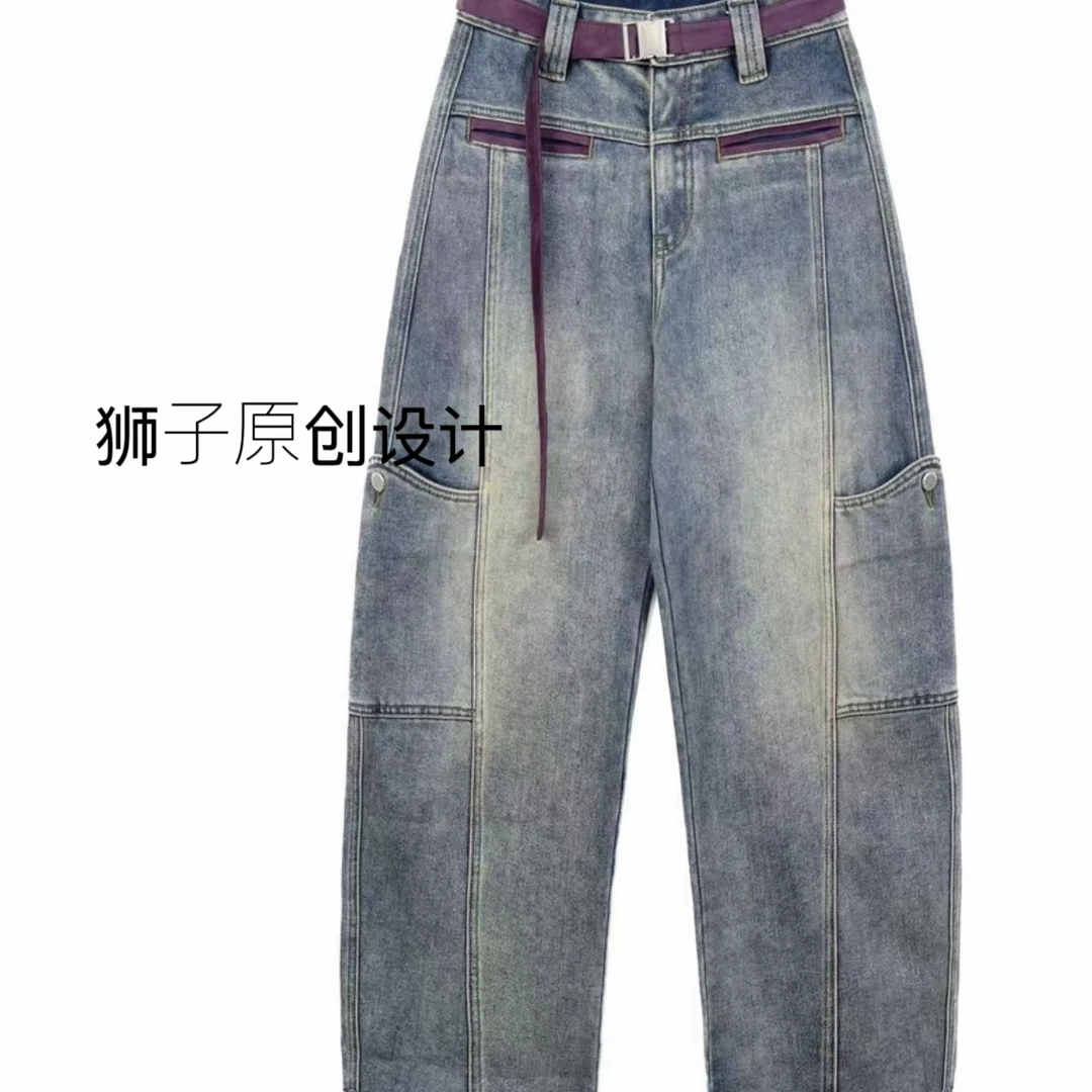 6096时尚简约复古牛仔裤子女欧货显瘦水洗做旧