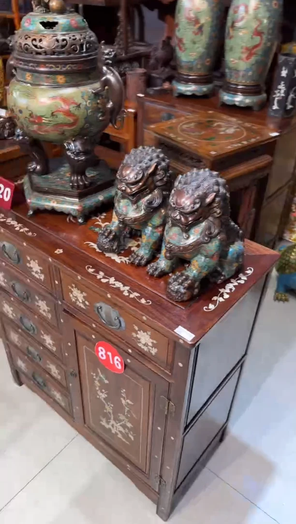 木木头款景泰蓝蓝狮子一对2800