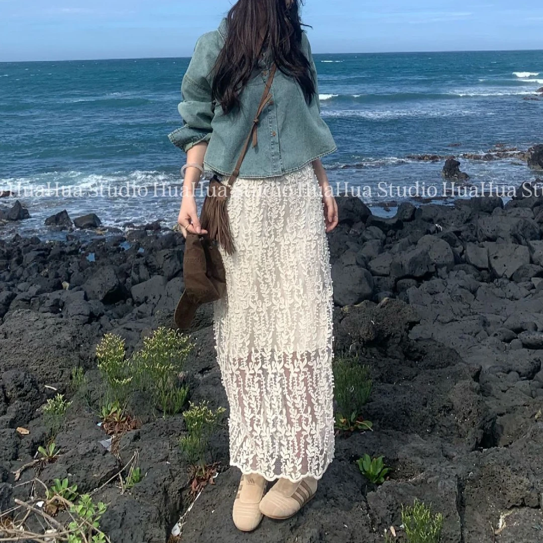 【花花】花瓣半裙~韩系小女人百搭小香风蕾丝拼接半身裙