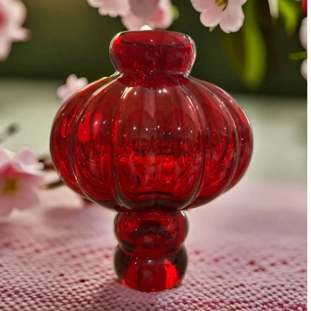 复古红色灯笼款花瓶客厅摆件花瓶花器