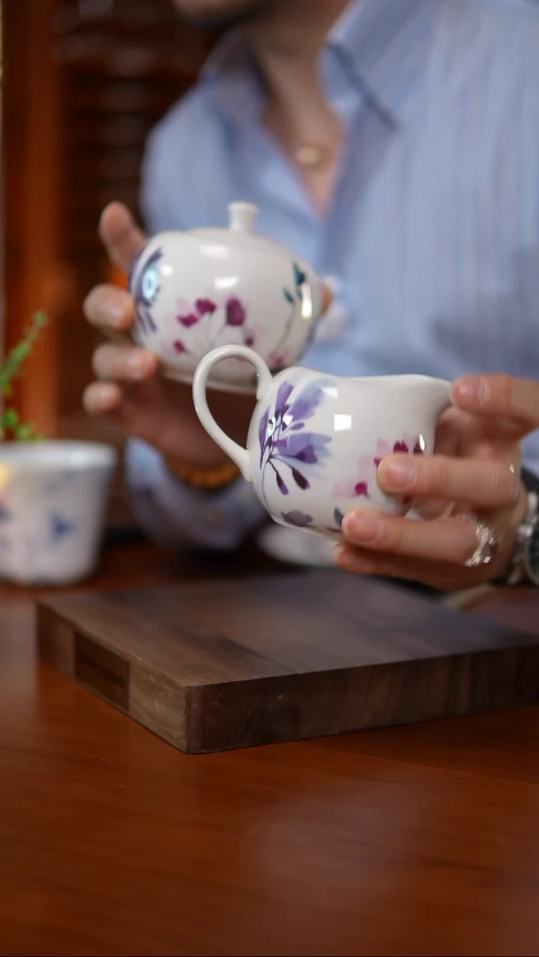 陶瓷水墨花卉糖罐&奶壶（两件套）