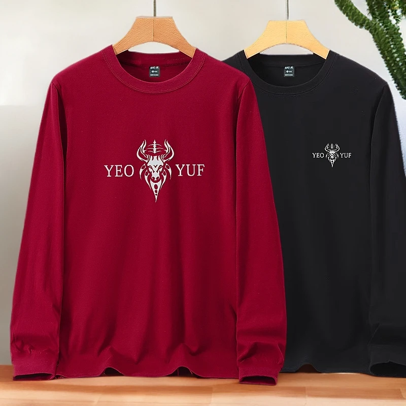 加肥加大码200-300斤春秋季圆领长袖T恤红色套头打底衫胖子肥佬装