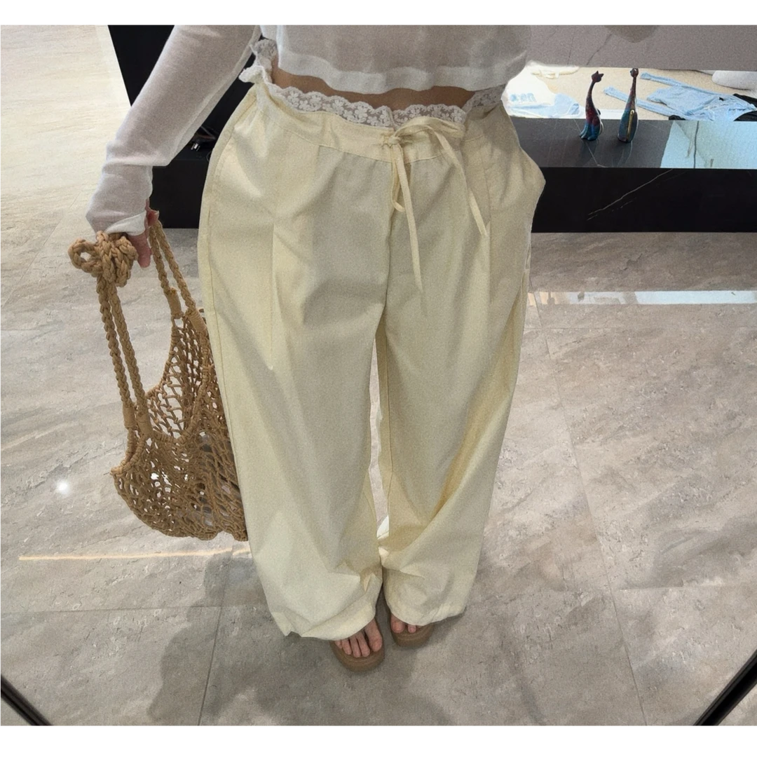 【甜酷交织】蕾丝腰头直筒裤