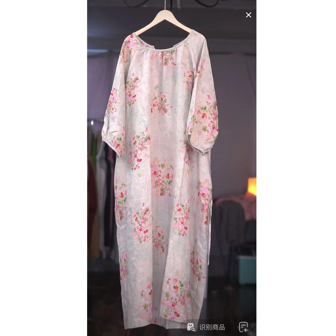 2572  夏季刺绣休闲风套头连衣裙印花气质复古长款衣长115胸围150