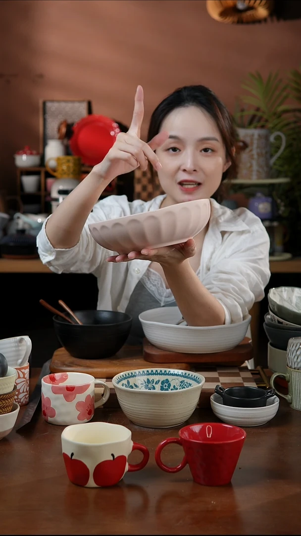 瓷片8英寸窑变粉色深盘 微瑕 凑满20发货