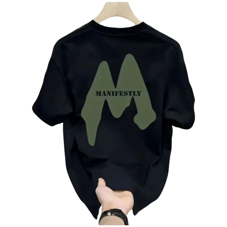 重磅T恤男士夏季纯棉透气百搭打底衫恤高级感印花休闲运动上衣