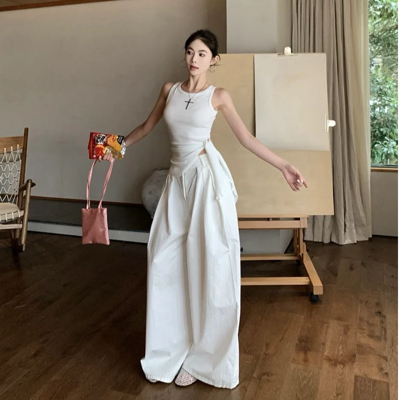 韩系小众设计感绑带背心女夏季2025新款修身显瘦辣妹设计感上衣