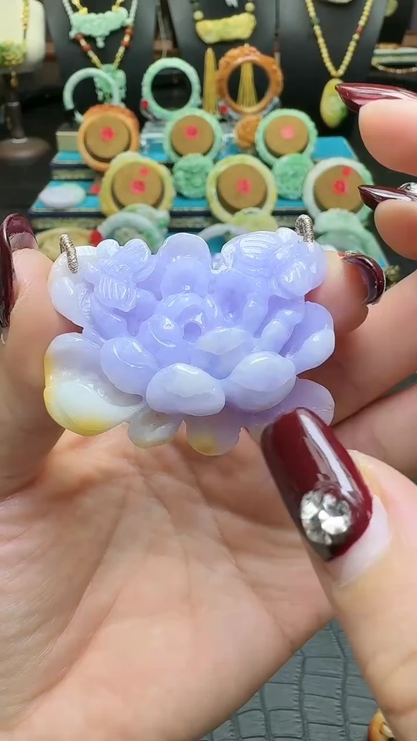 【闪购商品】翡翠颈饰未镶嵌紫翡花开富贵