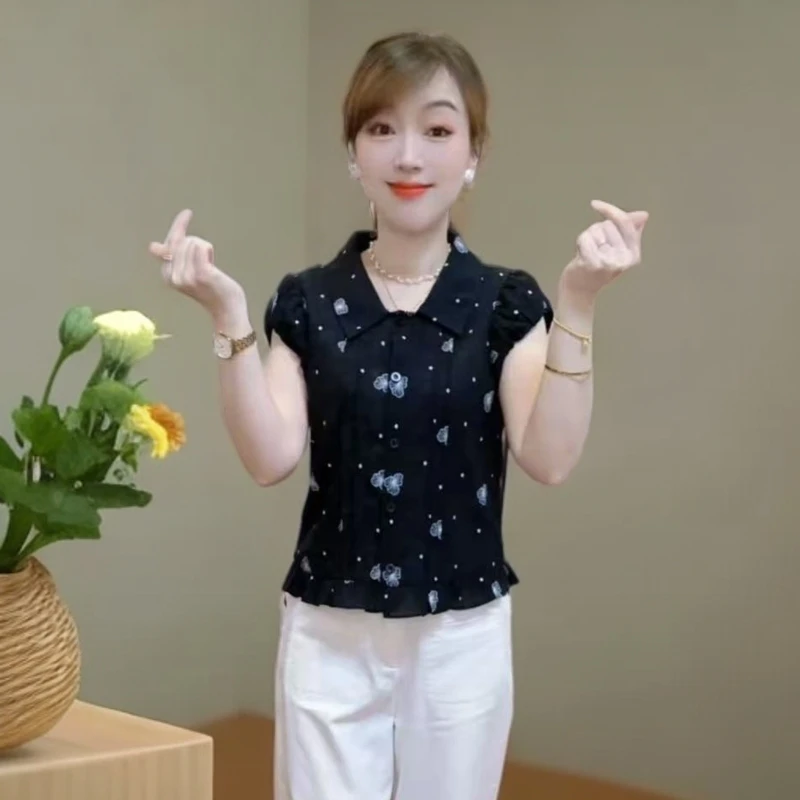 时尚衬衫女2025夏季新款洋气遮肉显瘦减龄设计感爱心蝴蝶短袖上衣