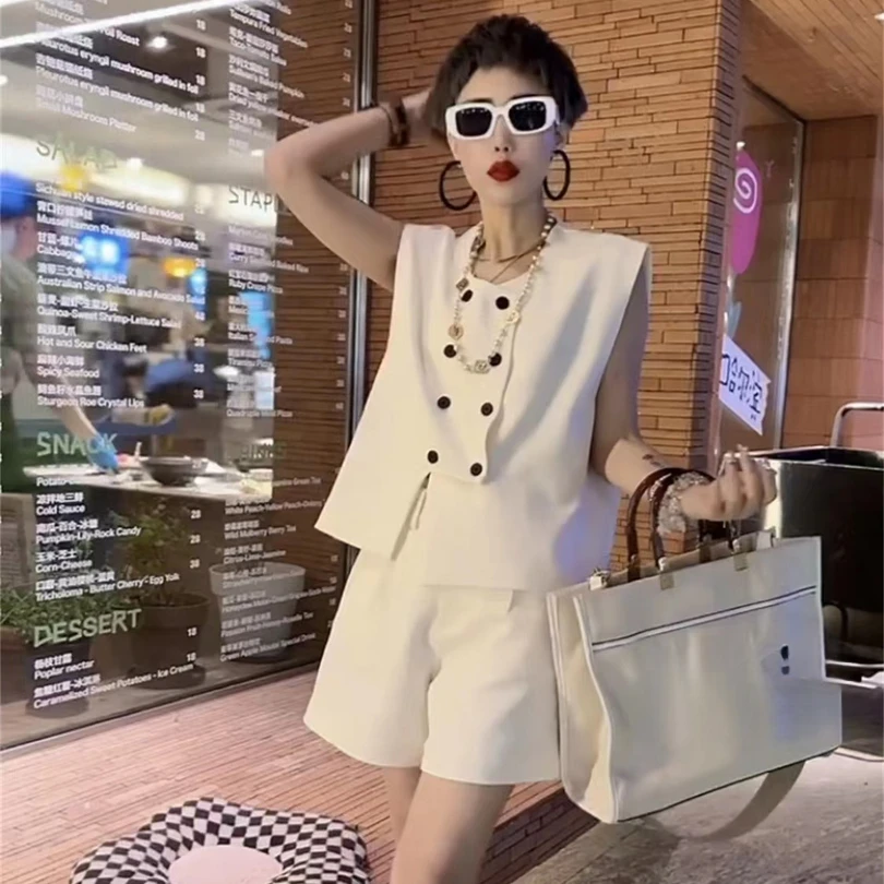 潮流个性2025年夏季新款套装百搭纯色不规则马甲显瘦短裤两件套