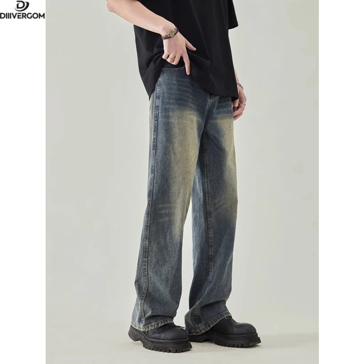 轻奢痞帅美式高街复古牛仔裤男阔腿宽松直筒微喇裤子2025夏薄新款