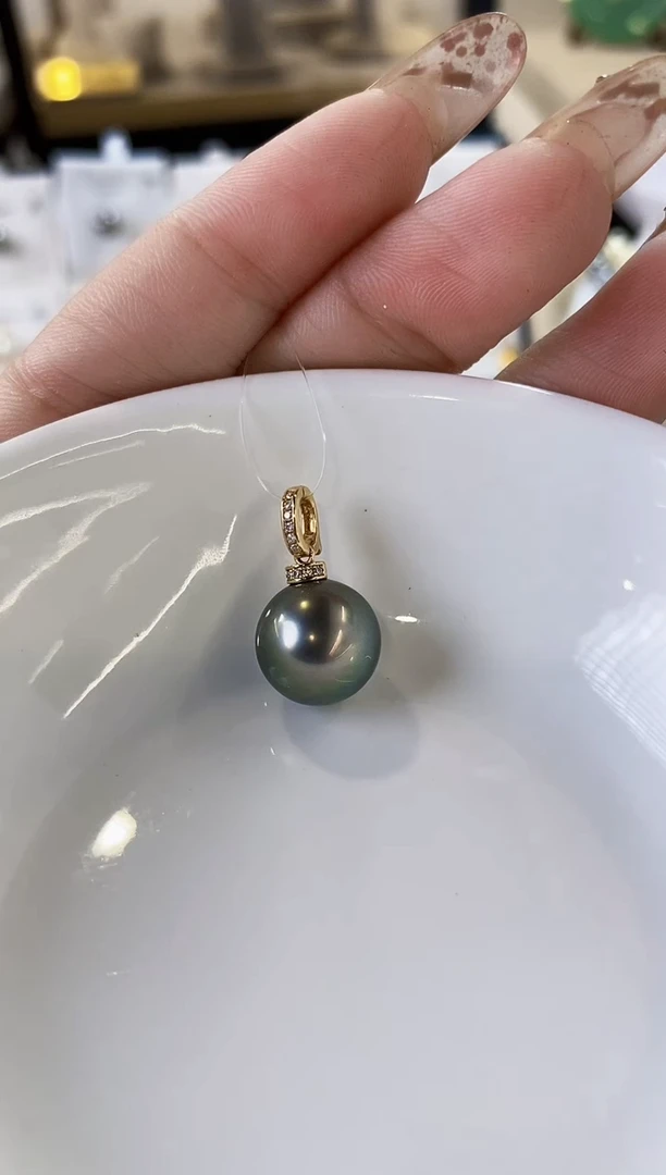吊坠(不含链)18K金镶嵌海水珍珠11-12大溪地黑珍珠吊坠