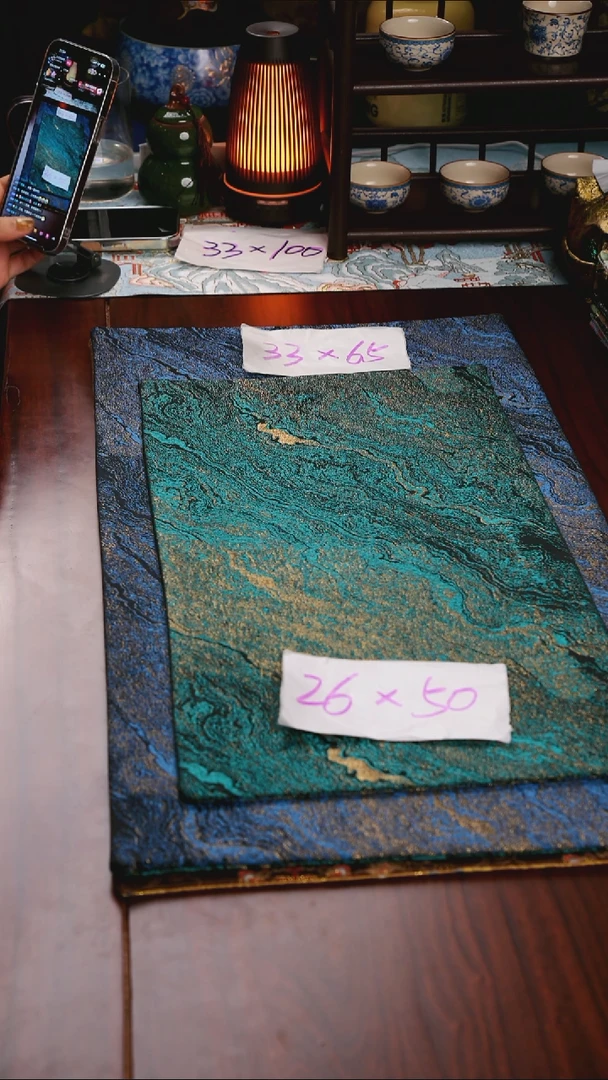 【鎏金蓝绿双面】中国风干泡织锦茶席26*50