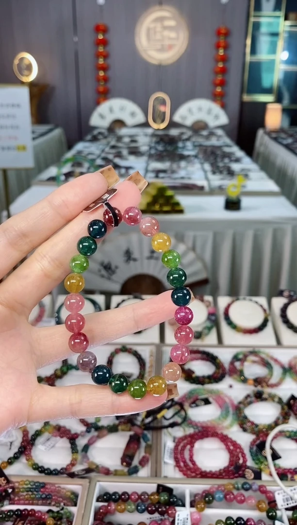 未镶嵌老矿碧玺色标冰体单圈手串8mm+碧玺dan多样性发货一条