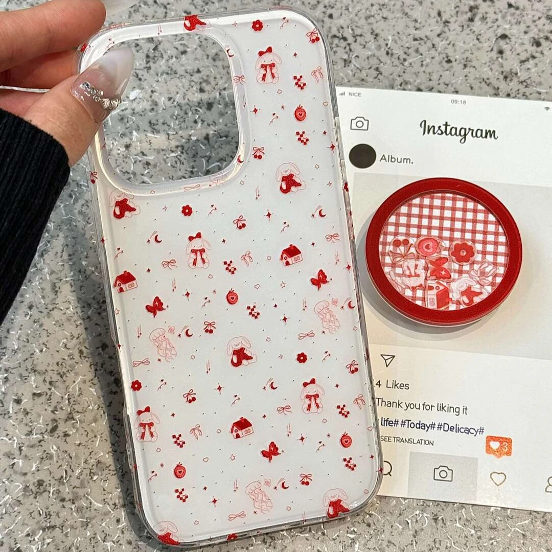 创意满屏红房子兔子适用苹果16手机壳iphone15可爱14promax少女13