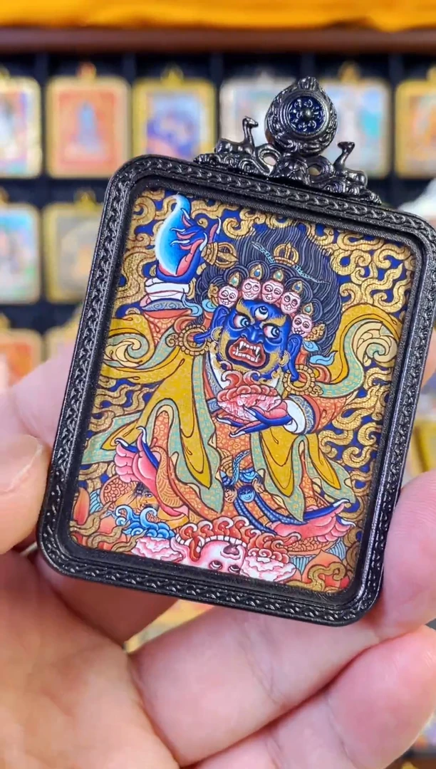 吊坠热贡纯手绘唐卡黑袍金刚