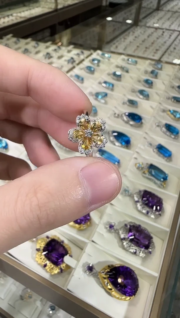 银S925镶嵌戒指黄晶花型