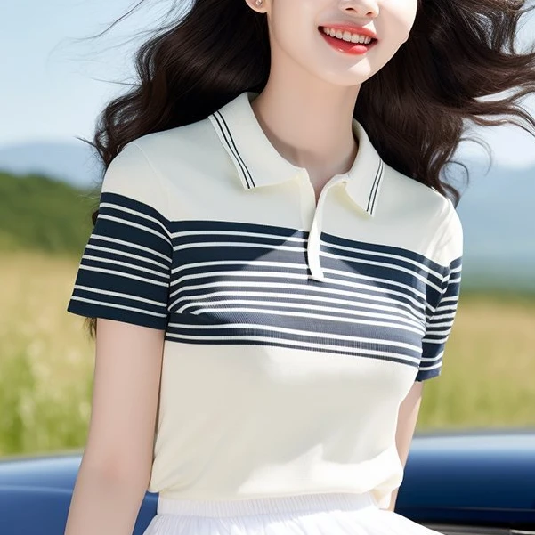 哥弟阿玛施正品夏季新款洋气女撞色Polo衫短袖T恤小众高级感设计