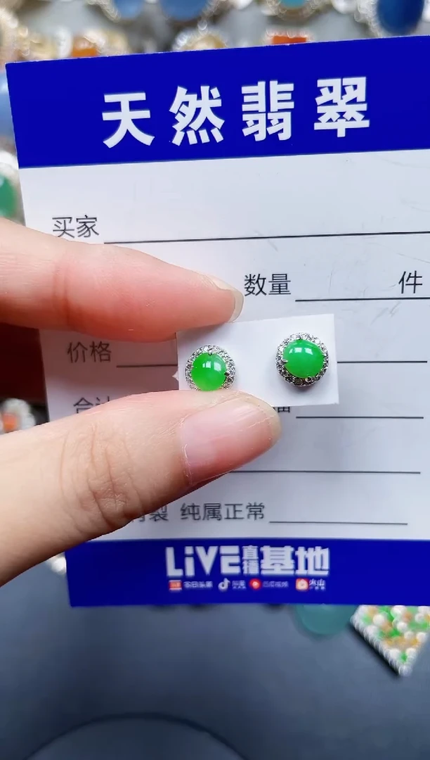 银S925镶嵌翡翠耳饰178