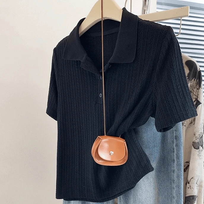 大码微胖妹妹polo衫针织短袖t恤女夏季2025新款正肩显瘦气质上衣