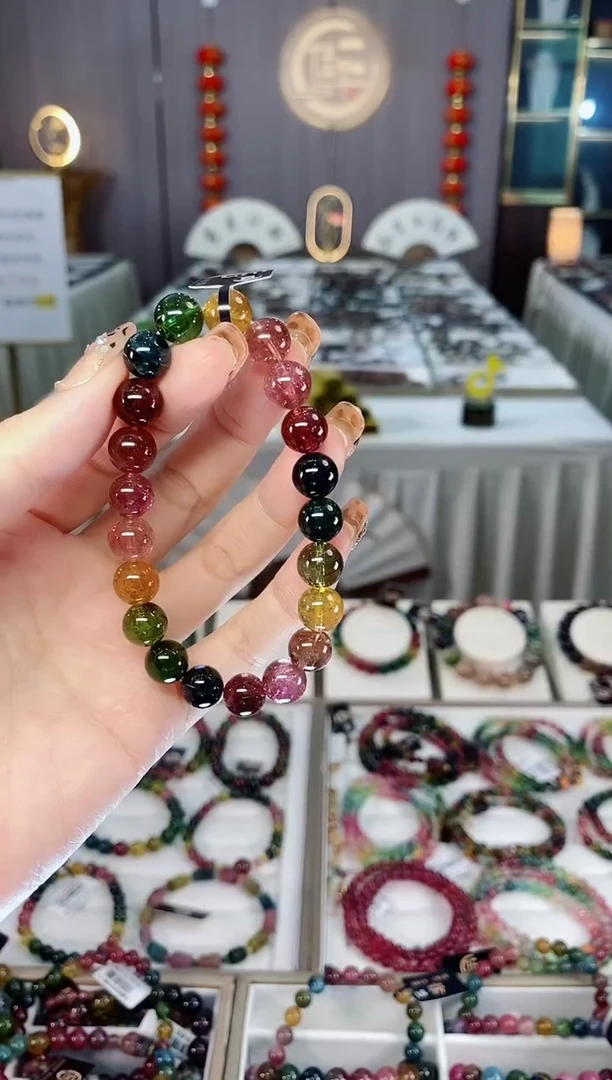 未镶嵌老矿碧玺色标透体单圈手串6mm+碧玺dan多样性发货一条