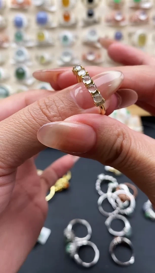 银S925镶嵌戒指翡翠缅甸天然A货翡翠1 9-5