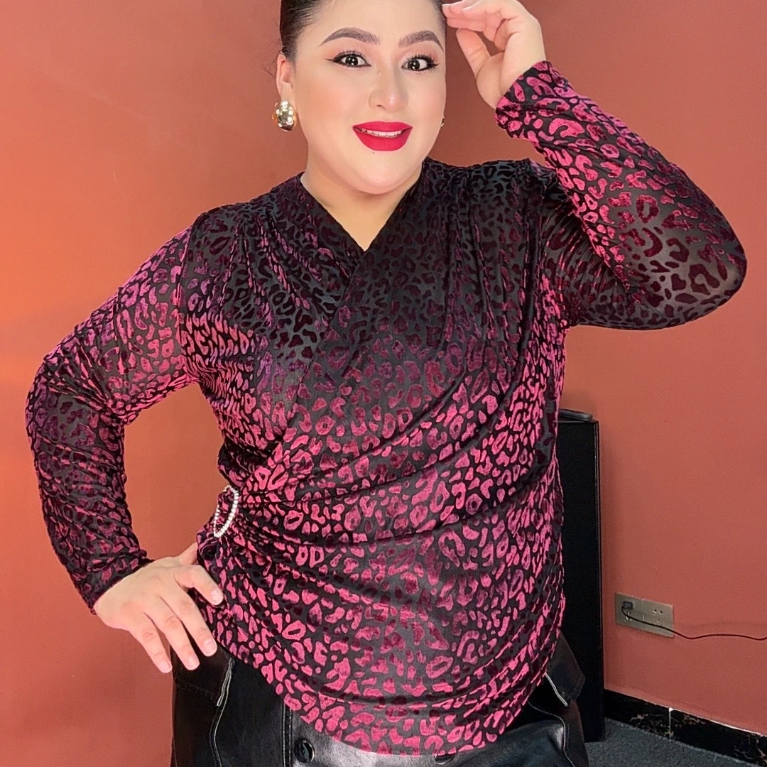 AHLIMA大码女装2025推荐款长袖气质修身圆领印花时尚女士