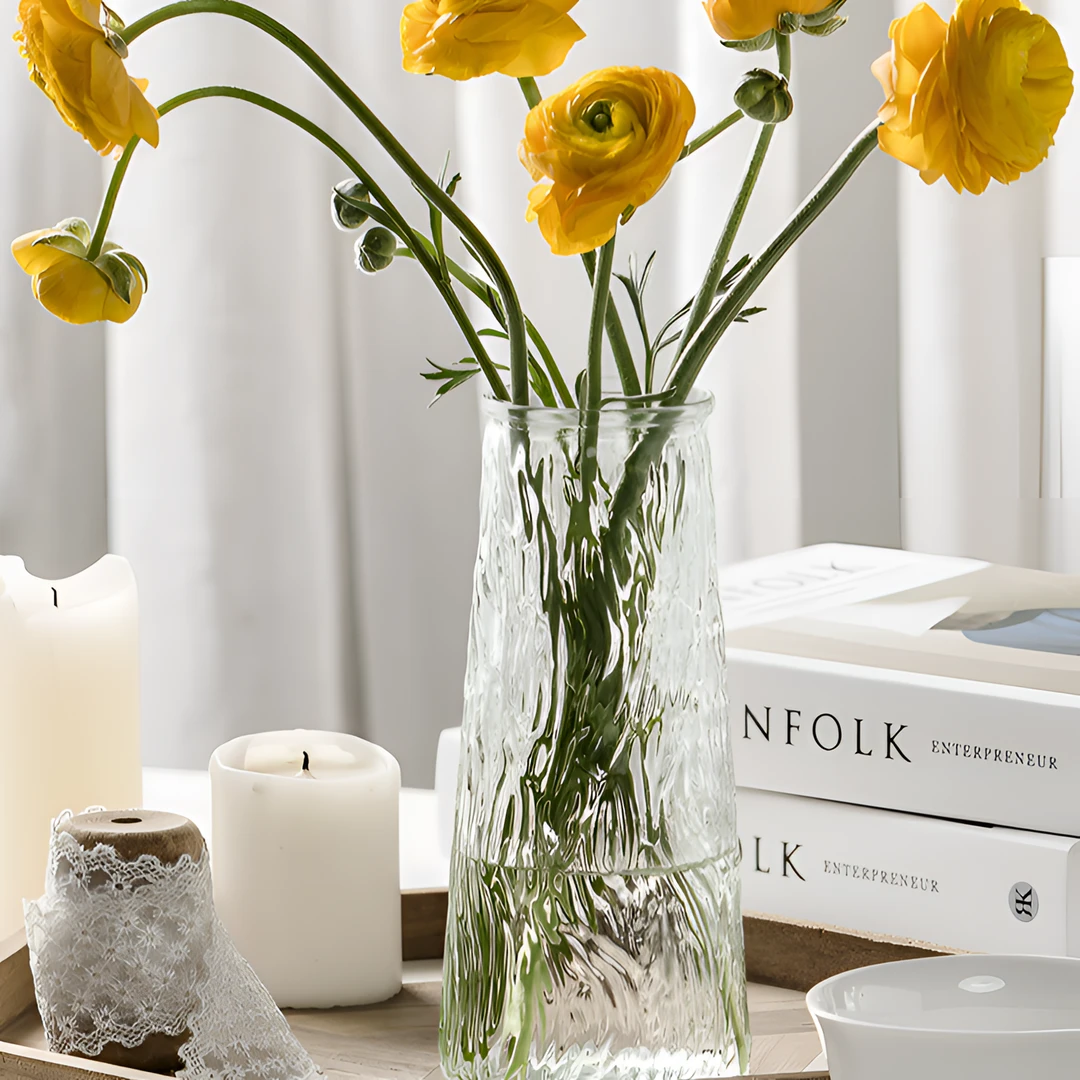 繁星【亏本促销】北欧冰花轻奢玻璃花瓶透明插花水养玫瑰高级感摆件